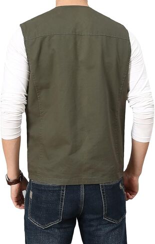 PRIJOUHE Men's Casual Outdoor Cotton Vest Lightweight Breathable Multi-Pocket Fishing Safari Travel Vests Outwear in Kuwait