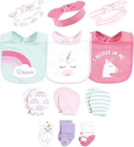 Hudson Baby Baby Girls Caps or Headbands, Bibs, Mittens and Socks 12pc Set, Strawberry, 0-6 Months in Saudi Arabia