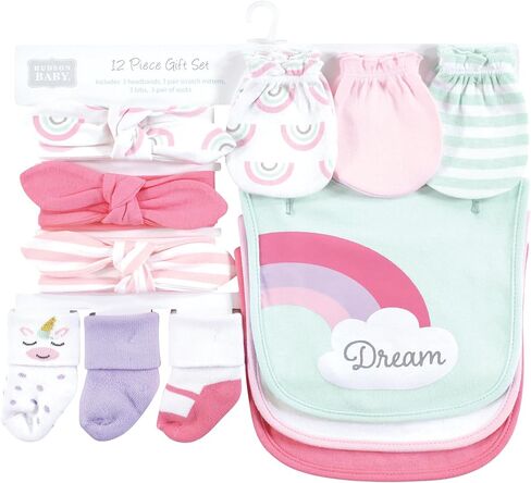 Hudson Baby Baby Girls Caps or Headbands, Bibs, Mittens and Socks 12pc Set, Strawberry, 0-6 Months in Saudi Arabia