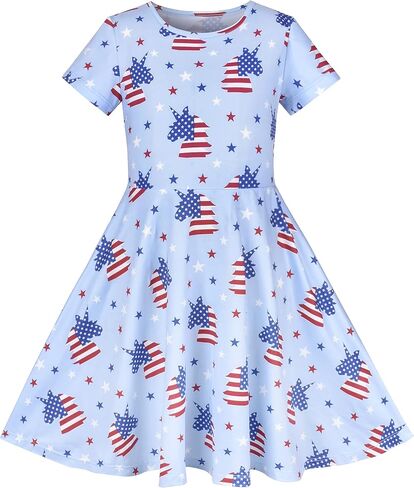 Sunny Fashion Girls Dress Short Sleeve Casual Summer Sundress in Kuwait