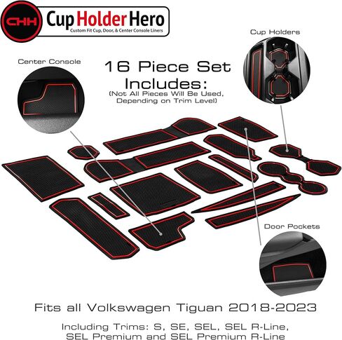 CupHolderHero Fits with Volkswagen VW Tiguan Accessories 2018-2024 Premium Custom Interior Non-Slip Anti Dust Cup Holder Inserts, Center Console Liner Mats, Door Pocket Liners 16-pc Set (Blue Trim) in Kuwait