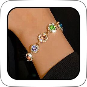 Colorful Crystal Bracelet Jewelry Gold Sparkly Rhinestone Adjustable Hand Bracelets Rave Prom Hand Chain Accesssory for Women
