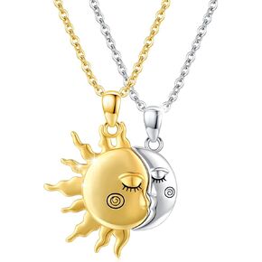 OHAYOO Sun Moon Couples Necklace, 925 Sterling Silver, Unisex Friendship Jewelry for Women Men