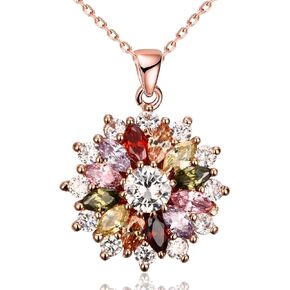 VONSSY Colorful Snowflake Pendant Necklace Earrings Rose Gold 5A Cubic Zirconia | Crystal Sweater Chain | Multi Gemstone Garnet Amethyst Morganite Peridot Prom Rhinestone Necklaces for Women Vintage Stylish Gift