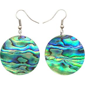 Iridescent Paua Abalone Shell Earrings, Round Natural Abalone Earrings for Women, Handmade Dangle Drop Seashell Earrings Fashion Jewelry CA321-A