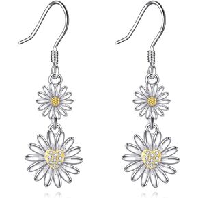 Daisy Earrings 925 Sterling Silver Daisy Dangle Drop Earrings Daisy Flower Earrings Boho Daisy Jewelry Gifts for Women