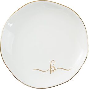 InnoBeta Ceramic Jewelry Tray, Decorative Trinket Dish for Rings Earrings Necklaces Bracelet Watch Keys, Birthday for Women, Mother's Day Christmas Gift for Women, 4.75", White Surface Gold (M)