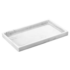 Bathroom Tray, Resin Countertop Vanity Tray Jewelry Storage Dresser Tray Kitchen Toilet Tank Tray Organizer for Candle Plant Perfume Shampoo Towel Home Decor, Medium, Marble White