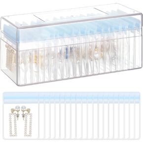 Acrylic Jewelry Organizer Box, Clear Jewelry Storage Box with 20 Anti Tarnish Jewelry bags, Portable Travel Jewelry Holder Case for Ring Earring Necklace for Girl Women (Clear)