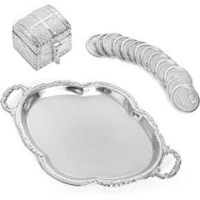 Arras de Boda Virgen de Guadalupe Wedding Unity Coins with Tray and Box for Catholic Wedding Ceremony (Silver)