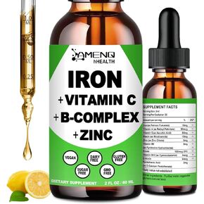 Liquid Iron Supplement w/Vitamin C, A, B-Complex, Vegan Iron Drops High Potency Liquid Vitamin & Iron Supplements for Women, Men & Children -Support Red Blood Cell, Energy, Anemia & Fatigue
