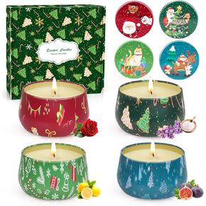 Christmas Gift Set, 4 Pack Scented Candle Set Holiday Candle Gifts - Soy Candles Home Scented, Christmas Candles Gift for Women, Personalized Stocking Stuffers for Mom Coworkers Teacher Nurse