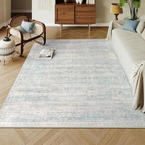 Lahome Boho 5x7 Area Rug, Modern Light Blue Area Rug for Bedroom, Non Slip Floral Rug for Living Room, Soft Neutral Wahsbale Area Rug for Kids Room