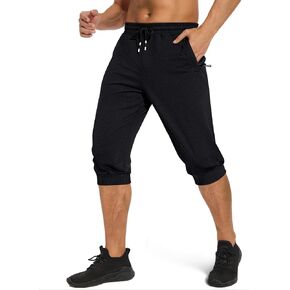 EKLENTSON Men's 3/4 Jogger Capri Pants Elastic Waist Below Knee Shorts Workout Gym Running Sweatpants with Zip Pockets