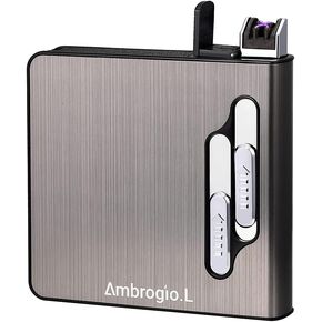 Full Pack 20 Regular Cigarettes Case Box Automatic Ejection Holder with Dual Arc Lighter USB Rechargeable, Flameless, Windproof,Moisture-Proof,Black