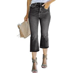 Sidefeel Women's High Waisted Capri Jeans Bell Bottoms Bootcut Summer Denim Flare Pants