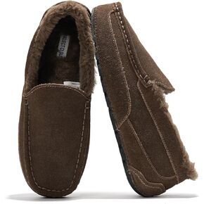Project Cloud Mens Moccasin Slippers for Men, 100% Genuine Suede Mens Slippers Memory Foam House Slippers for Men Indoor Outdoor Mens Loafers Non-Slip Loafers for Mens House Shoes (Oswin)
