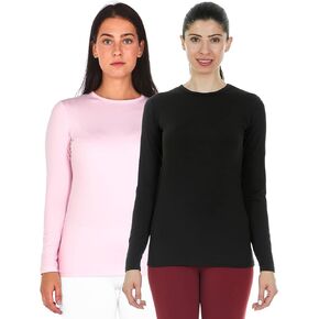 Thermajane 2 Pack Thermal Top for Women Size 3XL Baby Pink & Black