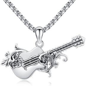 Guitar Pick Necklace for Men Sterling Silver Guitar Music Pendant Music Lover Jewelry Gifts for Women