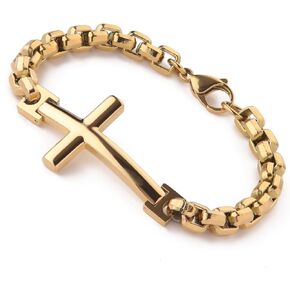 316L Stainless Steel Cross Christian Bracelet - Mens Cuff Rhodium Plated Religious Bracelets for Men Punk Jewelry