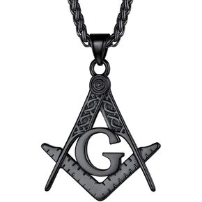 قلادة FaithHeart Masonic للرجال، رمز بوصلة الماسونية 18 قيراط مطلي بالذهب/الفولاذ المقاوم للصدأ ومجوهرات قلادة ماسونية مقبولة مع صندوق هدايا in Kuwait