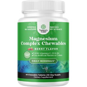 Sugar Free Magnesium Glycinate Chewable - Chewable Magnesium for Adults & Kids with Glycinate Taurate & Citrate Complex Plus Vitamins D3 B6 & C - Vegetarian Non-GMO & No Artificial Flavors (30 Day)