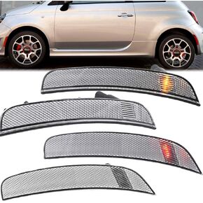 Side Marker Lights for Fiat 500 2012-2017 500e 2013-2019 Sport Models Only Amber Front/Rear Red Halogen Bulbs Turn signal Marker lights Replace OEM Bumper Sidemarker Lamps Smoked Lens