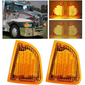 Clear Lens 29 Amber LED Front P/T/C Light Assembly Replacement for Kenworth T600 T660 K300 T300 T330 Front LED Turn Signal Lights and Parking Lights Lamps, LH & RH, 1157 Plug