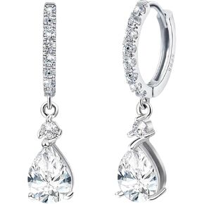 Hoop Earrings with Dangle Charm Sterling Silver Cz Teardrop Dangle Earrings Pear Drop Huggie Hoop Earrings Bridal Wedding Sparkling Crystal Jewelry for Women Mother's Day Gifts for Mom Daughter
