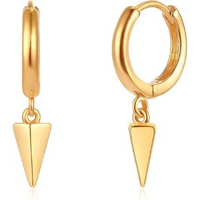 Dainty Huggie Hoop Earrings for Women 14k Gold Plated Spike Hoops Beaded Tiny Star Lock Lightning Dangle Evil Eye Earring Silver Tone