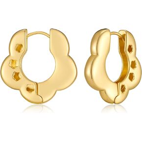 14k Gold Plated Flower Huggie Hoop Earrings for Women Small Geometric Chunky Gold Hoop Earrings for Women