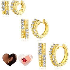 3 Pairs Gold Huggie Hoop Earrings Set for Women, Lightweight 18K Gold Plated Hypoallergenic Small Huggie for Multiple Piercing 8/10/12mm Tiny Hoop Punk Fashion Jewelry for Women and Men
