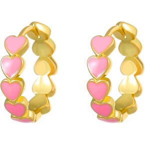 Tiny Enamel Heart Huggie Hoop Earrings For Women Girls Multicolor Small love Heart Hoops Earrings for Sweet Little Girls