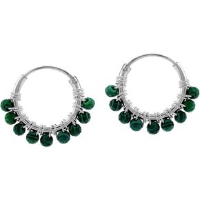Silvershake Petite 12MMx2MM Natural Gemstone Beads 925 Sterling Silver Minimalist 0.47 Inch Wire Wrapped O Hoop Earrings Jewelry for Women or Teens