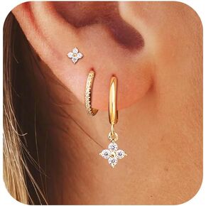 3 Pairs Gold Hoop Earrings Set for Women Dainty Stud Earrings Trendy Dangle Cartilage Huggie Hoop Earrings Stacks for Multiple Piercing Gold Jewelry for Women Gifts
