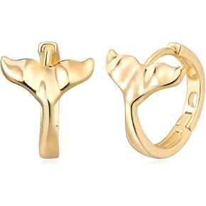 MYEARS Women Mermaid Tail Earrings Gold Huggie Hoop Fishtail Sleeper 14K Gold Plated Small Simple Hypoallergenic Everyday Summer Beach Jewelry