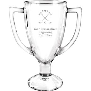 Personalized Glass Trophy, 7" Custom Engraved Golf Tournament Glass Cup Award Prime