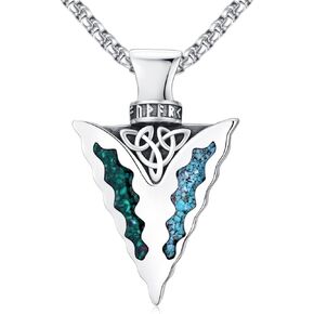 Arrowhead Necklace 925 Sterling Silver Silver/Yellow/Black Plated Turquoise Malachite Protection Amulet Pendant Necklace Native American Jewelry Gifts for Men Women