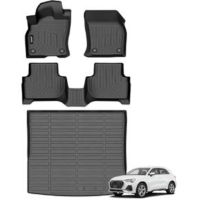 Jenofa-Car Floor Mats & Cargo Liner for Audi Q3 2019-2024 All Weather Floor Mats Set Custom for Audi Q3 Full Set Waterproof Durable Floor Liners for Audi Q3 Accessories Black
