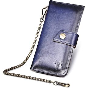 Le'aokuu Mens Genuine Leather Bifold Wallet Organizer Checkbook Removable Chain Wallet in Saudi Arabia