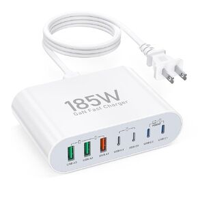 USB C Charger Block,200W Fast Wall Charger 6 Port PD Charging Station Hub Brick,Multi Laptop Power Single C Port PD 100W for MacBook Pro Air iPad Pro iPhone 15 14 13,Galaxy Note S23 Pixel Steam Deck