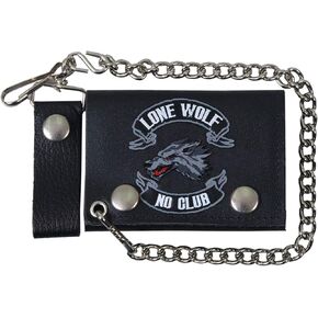 Hot Leathers WLB1007 Lone Wolf Tri-Fold Black Leather Wallet with Chain
