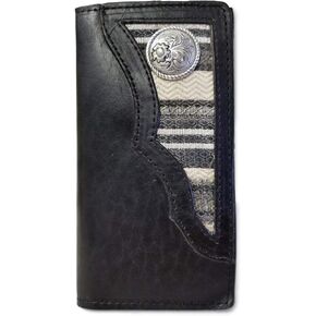 3.5" by 7" Long Leather Wallet with Light Indian Blanket and Concho - Black - 5013-41