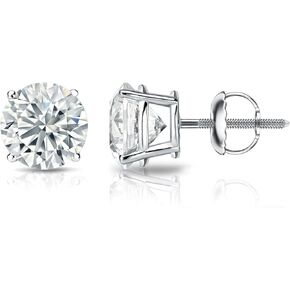 1/6 to 2 Carat Diamond Round Stud Earrings for Women in 14k White or Yellow Gold (I-J, I2-I3, cttw) 4-Prong Basket Screw Back by Diamond Wish