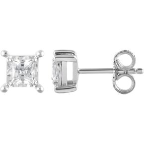 Princess Cut Natural Solitaire Diamond Stud Earrings for Women (J-K, I3) | Sterling Silver Fine Jewelry | Gift for Her | Gift Box Included