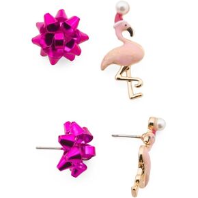 Betsey Johnson Flamingo Earrings (Christmas Flamingos Bow Stud Earring Set)