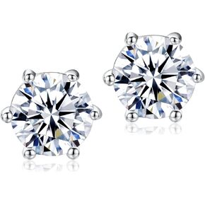 DAYBYDAY 925 Sterling Silver Birthstone Earrings for Women, Crystal Stud Earrings, 6.5mm Round Cut Solitaire Gemstone Earrings Birthday Jewelry