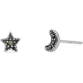 Boma Jewelry Sterling Silver Marcasite Moon & Star Mismatched Stud Earrings
