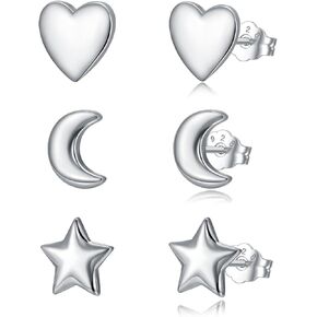 3 Pairs 925 Sterling Silver Stud Earrings Set Earrings for Women