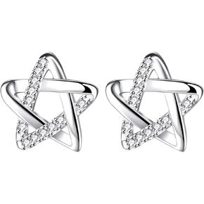 Sterling Silver Crystal Zircon Star Stud Earrings for Women - Elegant and Sparkling Jewelry